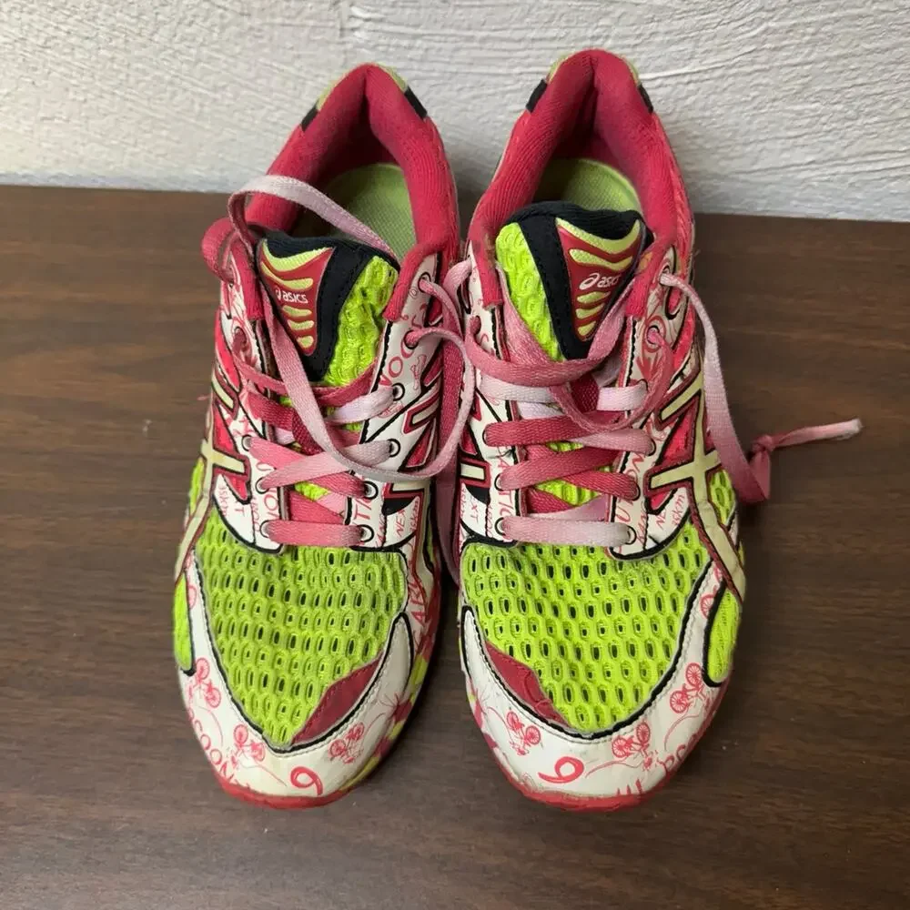Asics Pink and Lime Green Women's Running Sneakers